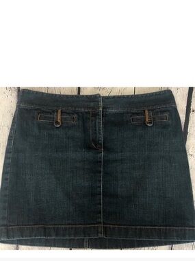 ANN TAYLOR LOFT Dark Blue Denim Mini Skirt with Contrast Stitching